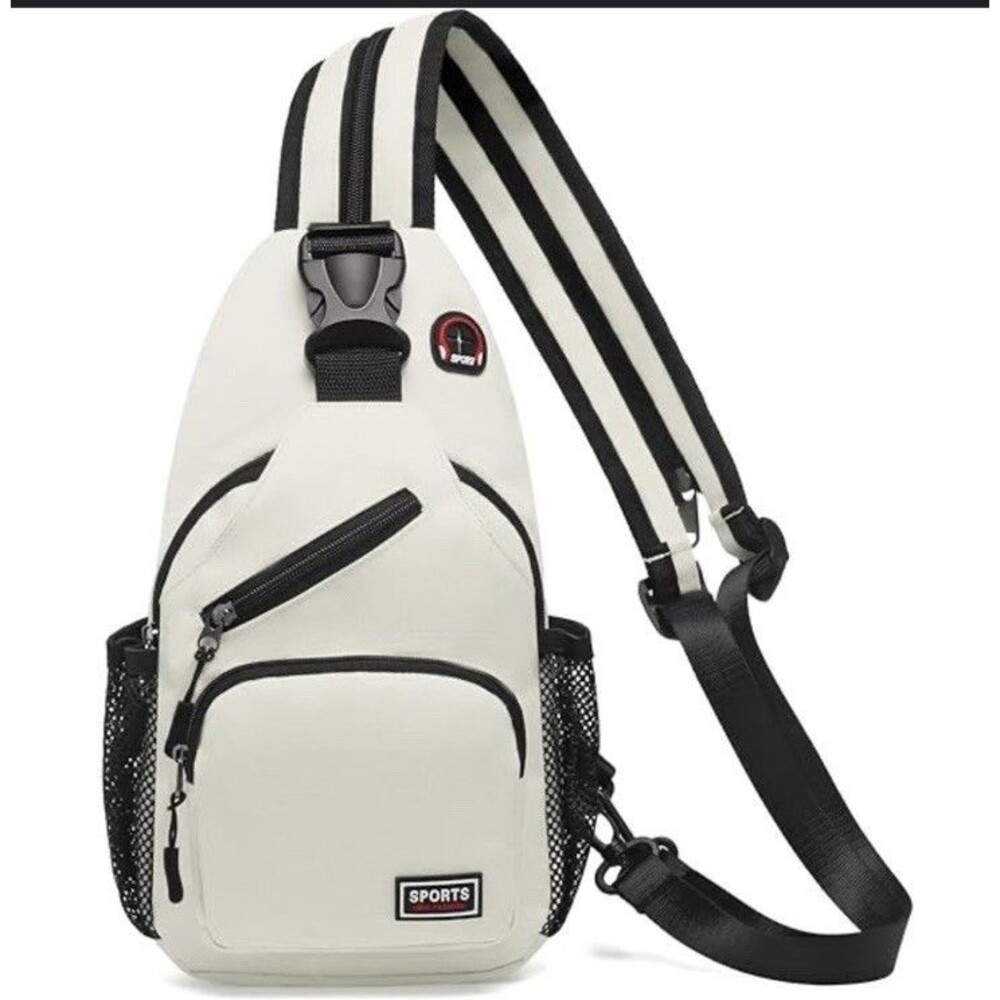 White & Black Crossbody Backpack  Multi Pocket Adjustable Straps